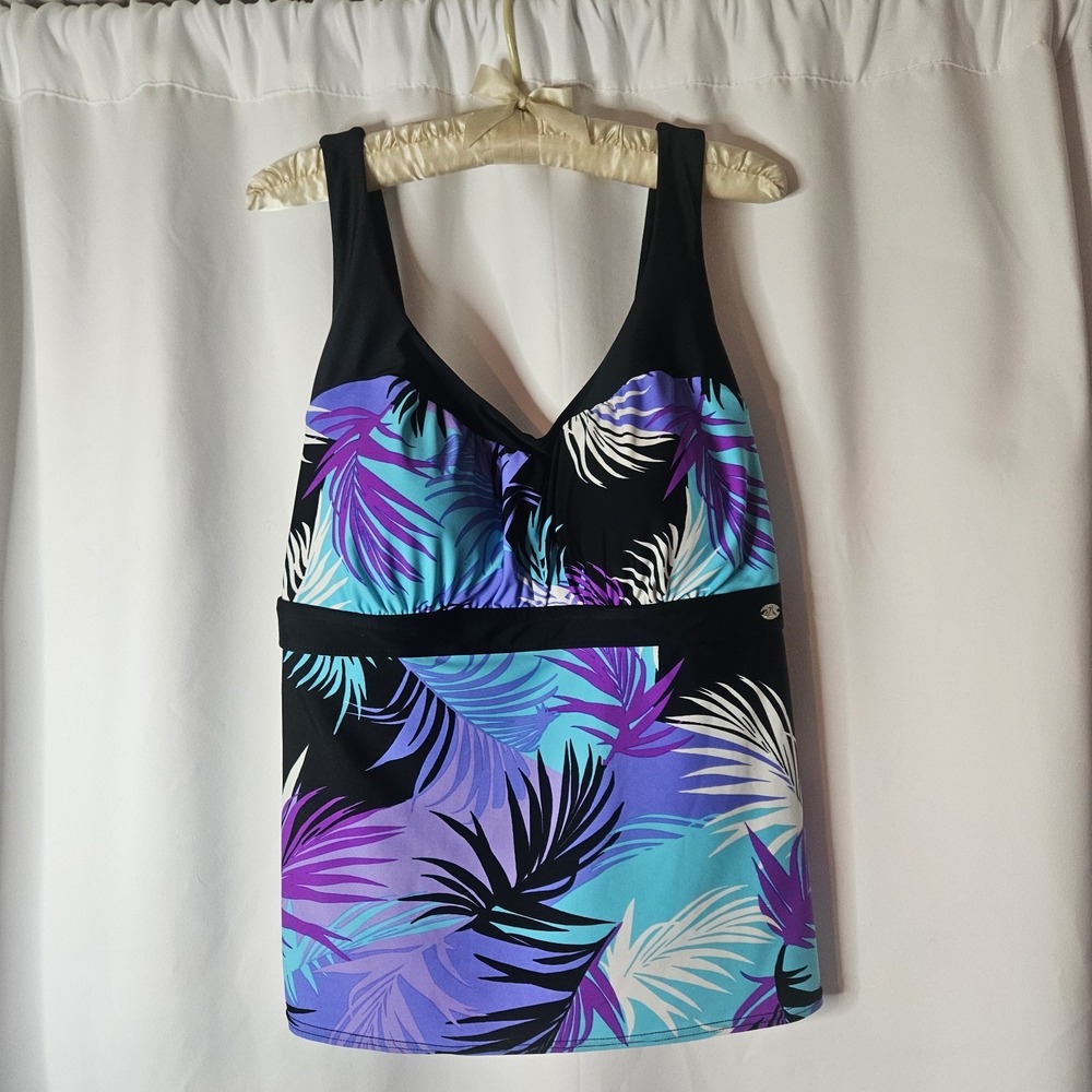Zeroxposur Tropical Leaf Print Tankini Swim top Sz 1X